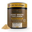 Pudră de proteine de Broth PaleoPro - Root Root Grass-Fed Colagen pulbere pentru piele și oase - Gluten gratuit, fără zahăr, soia, cereale, carbohidrați nete - Paleo Keto prietenos 20 Servirea Vanilie aztec
