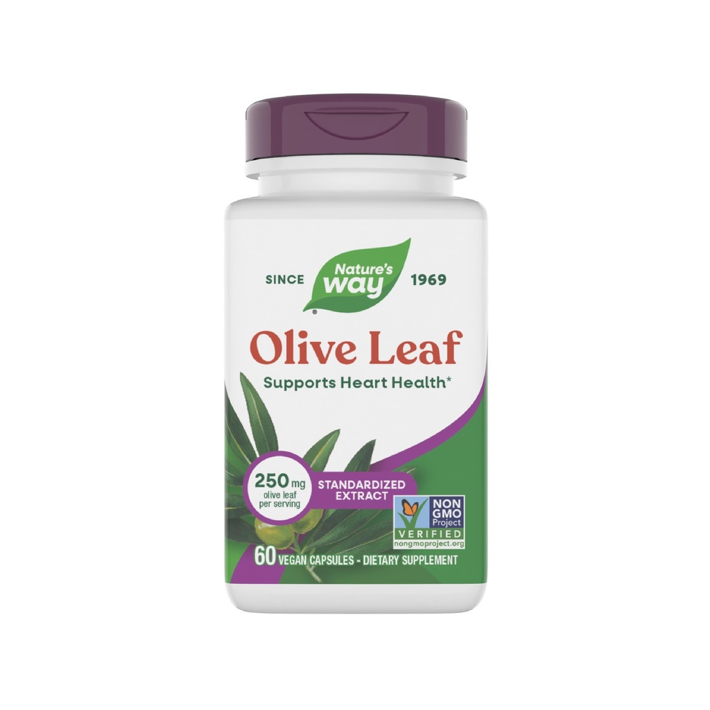 Natura's Way Olive Leaf Premium Extract Supliment, Sprijină Heart Health*, 250 mg Per Serving, Gluten Free, Vegan, 60 Capsule (Packing May Vary)