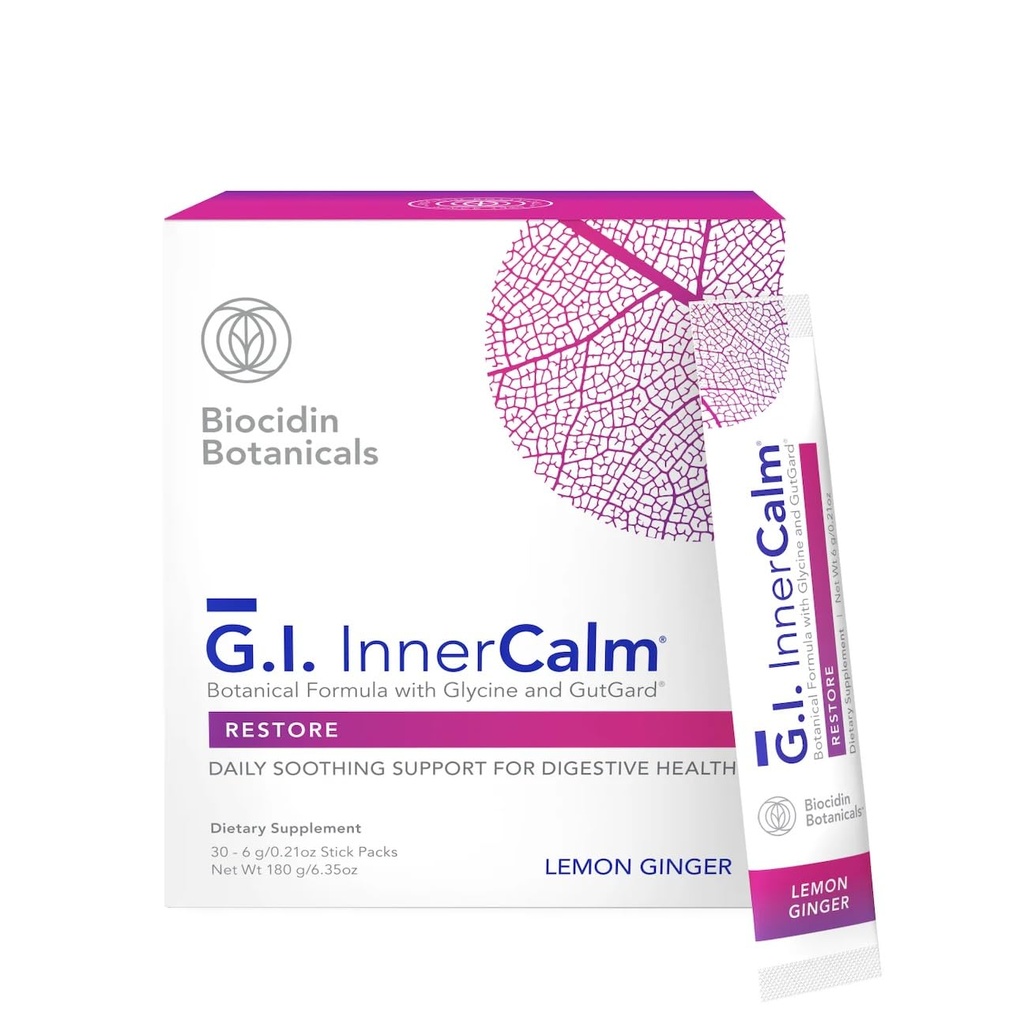 Bio-Botanic Research Biodicidein Drink Mix - GI InnerCalm - Support Digestive Health, GI Detox, Healthy Mood & Sense of Relaxation - Soothing Formula with Glicină & No Glutamina (30 Stick Packs)