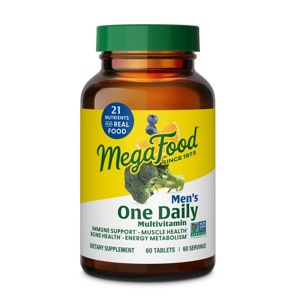 Mega Food One Daily Mens Multivitamine - Multivitamine pentru barbati - Vitamina C, Vitamina D3 si Vitamina B12 - Muschi, Energie Metabolism si Suport Imun - Vegetarian, Gluten Free - 60 comprimate, 60 Serviri