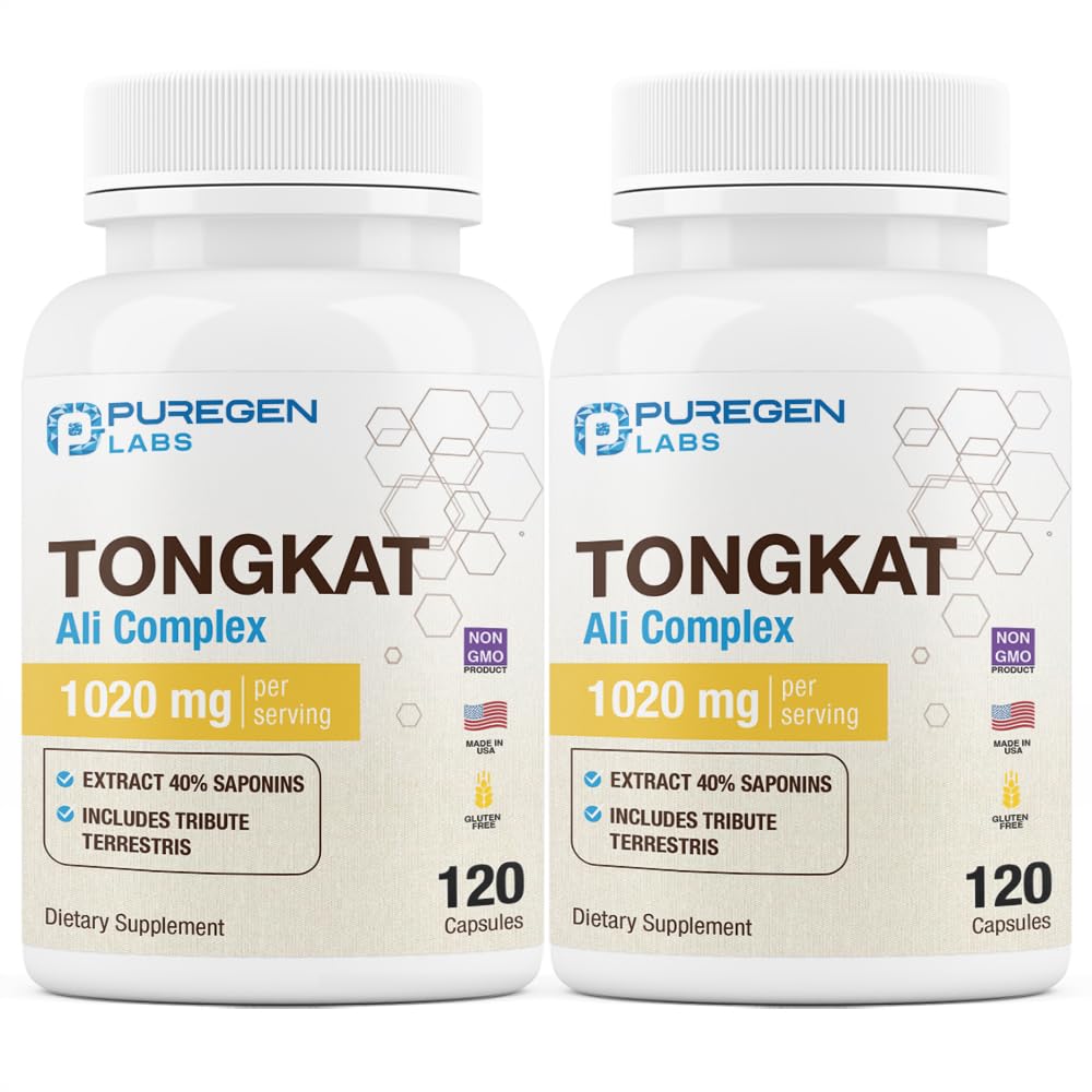 Puregen Labs Tongkat Ali Extract 200 la 1 pentru Men, 1020 mg per Serving, [High Potence] Total 240 Capsule - Men's Health Support with 20mg Tribulus Terrestris 
