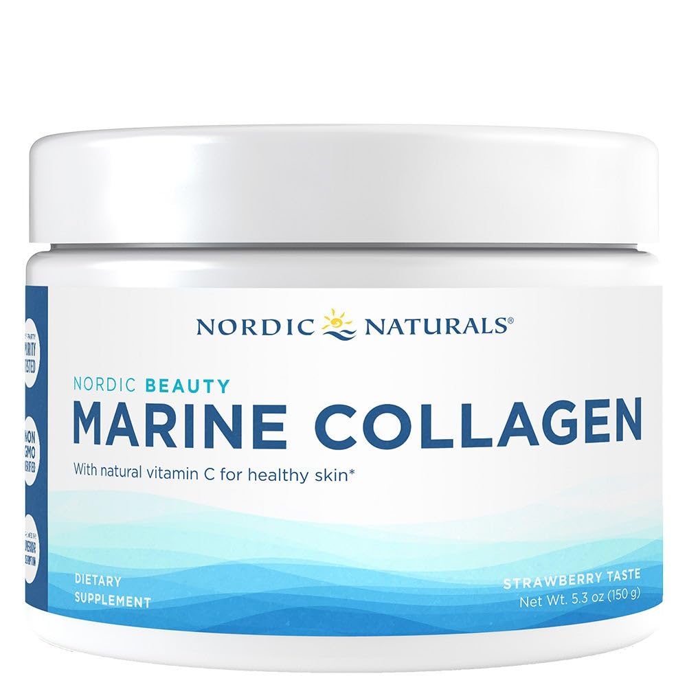 Nordic Naturals Nordic Beauty Marine Colagen pulbere, căpșuni - 5.29 Ounces - Colagen pulbere Supliment pentru piele sănătoasă, articulații, și oase, vitamina C pentru suport antioxidant - 30 Serviri