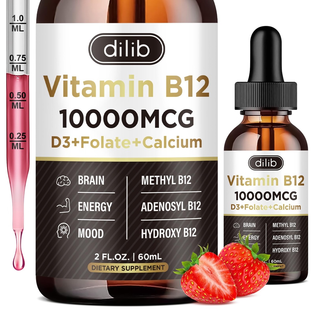 Vitamina B12 Picături lichide Sublingual 10000 mcg, Triple B-12 Supliment complex, Methyl & Methylcobalamin Blend pentru femei & Men, Mood & Energy Booster, metilat B 12 pentru suport metabolic & de sănătate