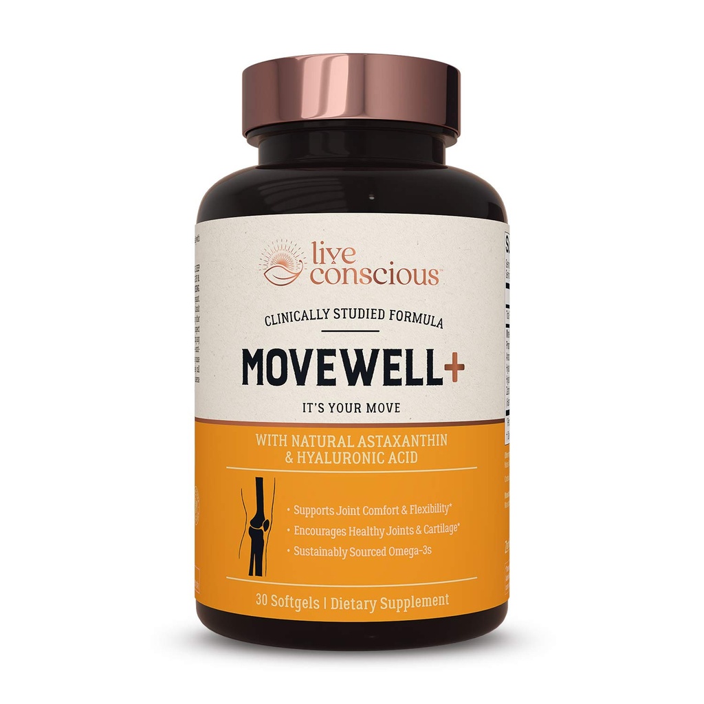 Live Conscious Joint Health Supplement - MoveWell Plus Antarctica Krill Oil, Natural Astaxanthin and Hyaluronic Acid
