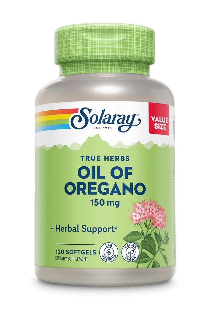 SOLARAY Ulei de Oregano Softgels 150 mg - Oregano Suplimentul de ulei pentru puternic suport Wellness - Gentle Digestion - Extra Virgin Olive Oil Base - Vegan, 60-Day Guarantee - 120 Serviri, 120 Softgels