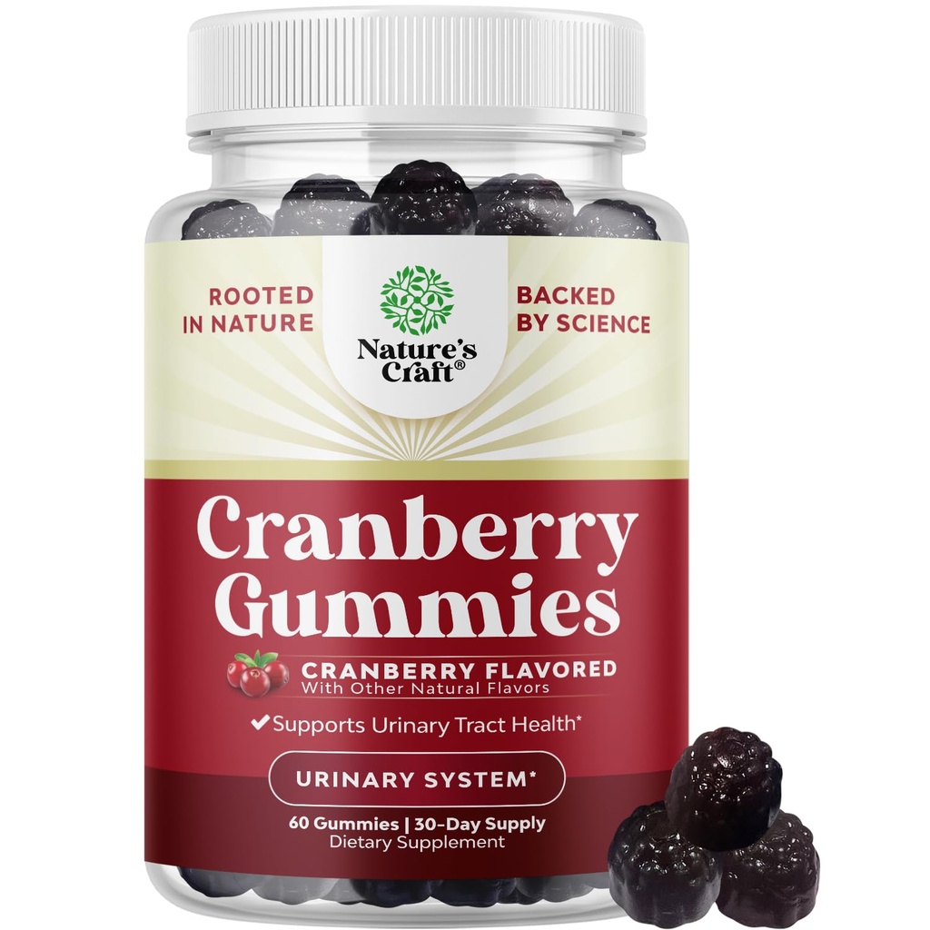 Gume naturale de cranberry pentru femei și bărbați - Putere suplimentară Chews delicioase antioxidant Cranberry pentru tractul urinar Sănătate Asistență renală Bladder & Imun sănătate - Vegan Gluten & Gelatină gratuit