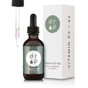 Vitamina D3 + K2 picături cu 1000 UI de plante pe bază de D3 și 45 mcg de K2, 2 oz supliment lichid pentru rezistența osoasă, îmbunătățirea stării de spirit - fără conservanți artificiali, fără aromă, cu ulei de cocos MCT