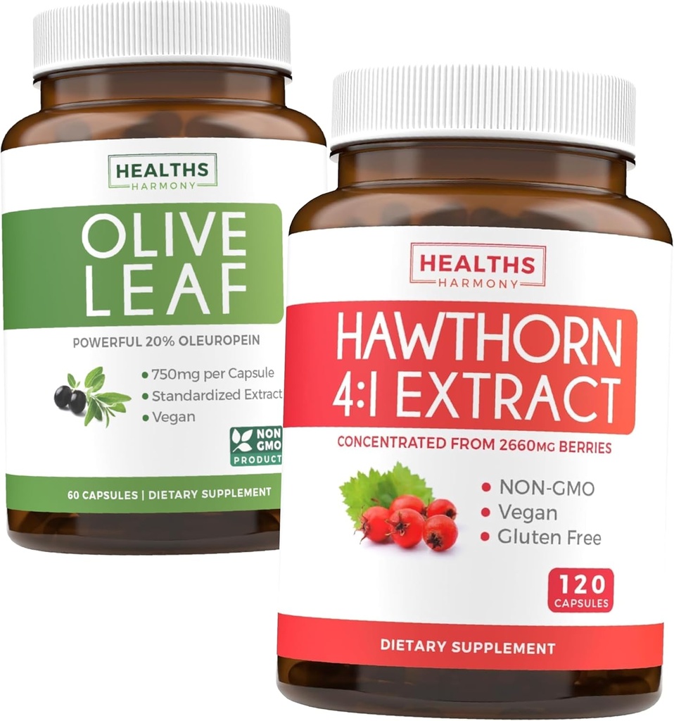 Bundle of Olive Leaf Extract & Hawthorn Berry Extarct - Healthy Herbs Bundle - Olive Leaf Extract cu 20% Oleuropein & Hawthorn Berry 4:1 Extract - concentrat din 2660 mg Berries proaspete (120 Caps)