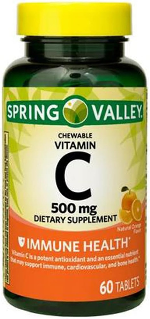 Vitamina C Imuna Sănătate Supliment alimentar Tablete masticabile, Portocaliu, 500 mg, 60 Conte