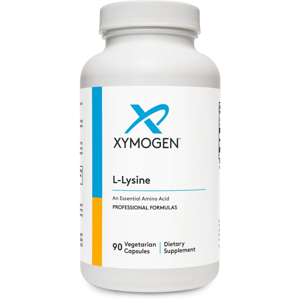 Capsulele XYMOGEN L-Lysine 1000mg - Suplimentul Aminoacid pentru susținerea sintezei de colagen, oferă echilibru la o doză mare de Arginină (90 capsule)