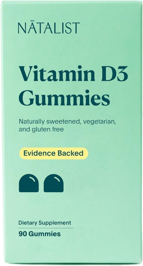 NATALIST Vitamina D3 1000 UI (25mcg) Gummies High Potenta Imune Health Supplement Daily Healthy Bone, Teeth & Muscle Formula pentru Femei si Barbati - Vegetarian, Gluten-Free - 90 Gummies