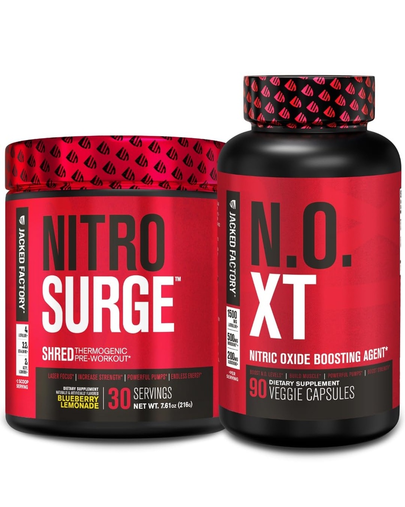Fabrica Jacked Nitrosurge Shred termogenic Pre-workout în Limonadă de afine & N.O. XT Nitric oxid Booster pentru bărbați și femei