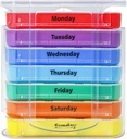 Organizator săptămânal de pastile pentru 1 zi 4 Times Supply,KIGI 7 zile Stackable Pilula Dispenser Vitamine Containere (Rainbow)