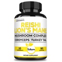 Satoomi Reishi Supliment Complex 5000Mg - 10in1 Combinat cu Lions Mane, Cordyceps Sinensis, Chaga Mushroom & Altele - 90 Capsule pentru 3 luni