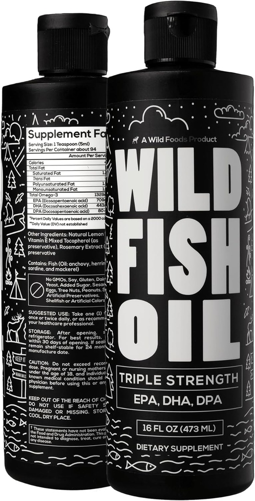 Alimente sălbatice lichid Omega 3 supliment ulei de pește, Lemon, 16 oz (2 pk) 