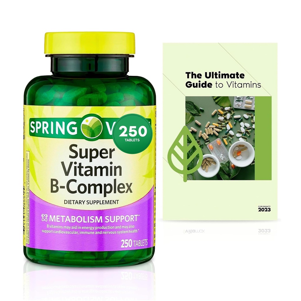 Sprin Val-Ley Super Vitamina B-complex comprimate Dietary Value Size, 250 Conte (peste 8 luni de aprovizionare) + exclusive Vtmx Vitamina Ghid (2 elemente)