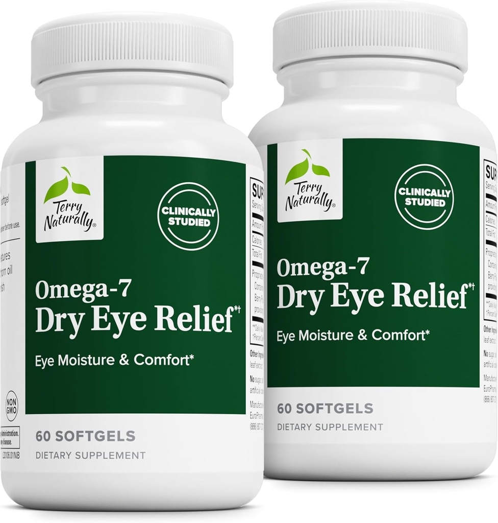 Terry natural Omega-7 Relief Ochi uscat - Ochi de sănătate Supliment cu ulei de semințe Buckthorn - Supliment alimentar pentru a ajuta la ajuta Relief ochi uscat - 60 Softgels, 2 ambalaj