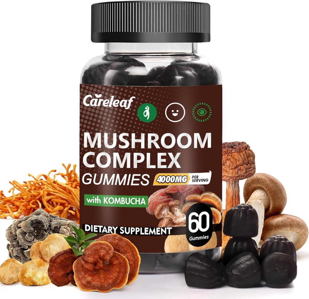 9 în 1 Gume de ciuperci cu coama de leu pentru focalizare Supliment și suplimente energetice pentru a sprijini sistemul imunitar De-stress Boost Mood & Energy 60 Conte Kombucha aroma