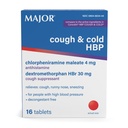 Comprimate majore de tuse și HBP la rece - Antihistaminic și Supresant de tuse pentru persoanele cu tensiune arterială mare - Dextrometorfan HBR, Chlorpheniramina Maleat - 16 Conte (1 ambalaj)
