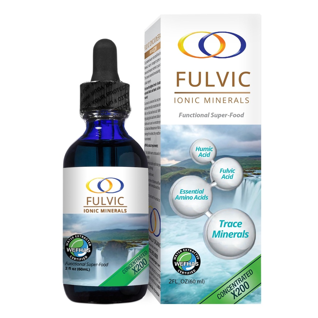 Apă organică optimă extrasă Minerale ionice pelvine X200 - Acid fuzic bioactiv patentat, acid humic, minerale Trace, electroliti si aminoacizi esentiali - aprovizionare 5+ luna