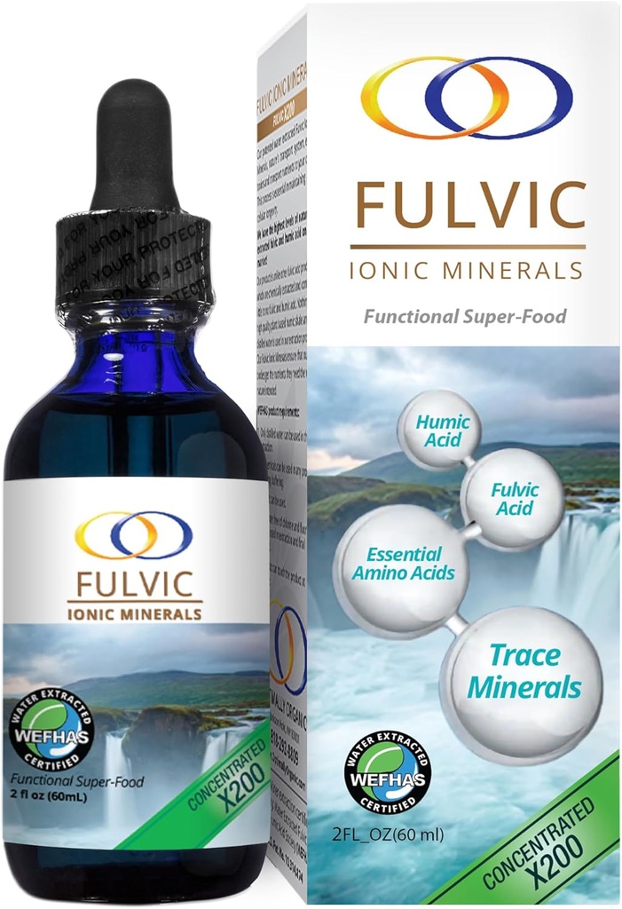 Apă organică optimă extrasă Minerale ionice pelvine X200 - Acid fuzic bioactiv patentat, acid humic, minerale Trace, electroliti si aminoacizi esentiali - aprovizionare 5+ luna