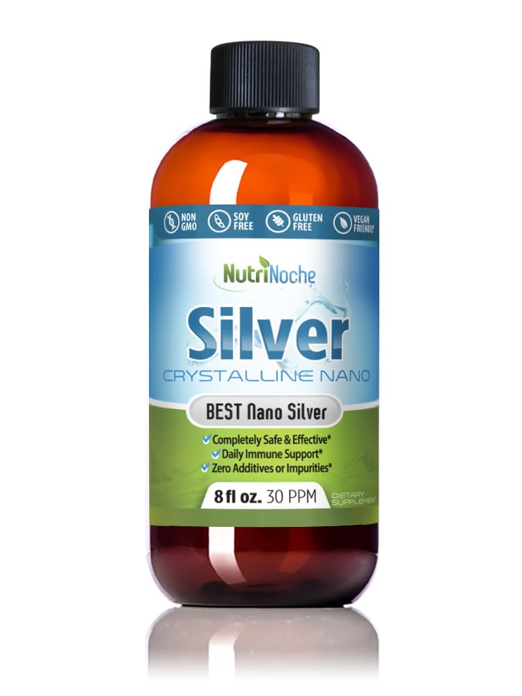 NutriNoche lichid de argint coloidal - Premium Silver for Immune Support - Organic Plata Coloidal para Tomar - 99.99% Ultra Particule Nano Pure pentru Absorbtie Optimala - 30 ppm 8 oz