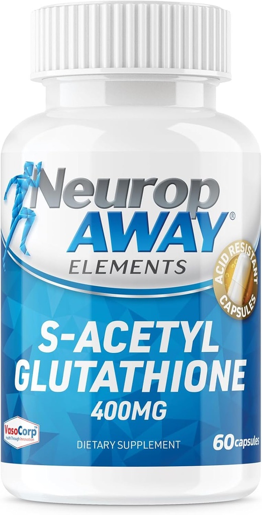 NeuropAWAY Elemente S-Acetil-Glutatione 400 mg capsule rezistente la acid 60ct (60 400 mg capsule per flacon) A 3-a parte testate într-o unitate GMPc