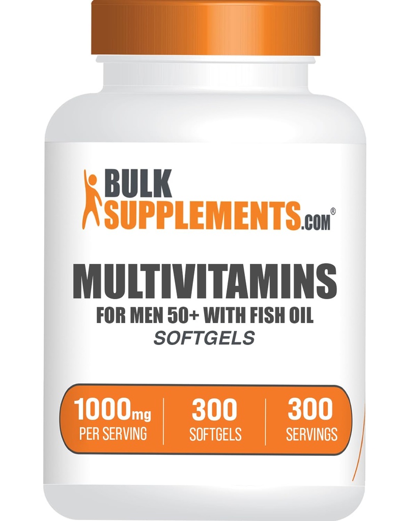 BulkSupplements.com Multivitamine pentru barbati 50 Plus Softgels - Vitamine de zi cu zi pentru barbati, Supliment multiplu - Multivitamine complete cu ulei de peste - 1 Softgel per Serving, 300 Conte (Pachet de 1)