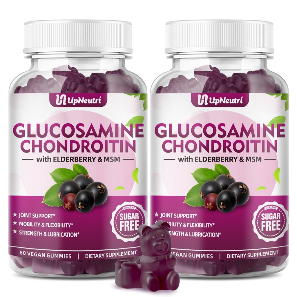 GGlucosamină Chondroitin Gummies Zahăr, extra Putere 1500mg Glucosamină cu Chondroitin MSM & Turmeric, Supliment comun de sprijin pentru bărbaţi şi femei Sănătate comună (120 Conte (Pachet de 2))