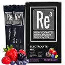 Re3 - Rehidratare - Recuperare Pachete cu pulbere electrolit. Fără zahăr, 7 Cal, 1.4 carbohidraţi. Cel mai bun amestec de vitamine și minerale (Berry amestecat)