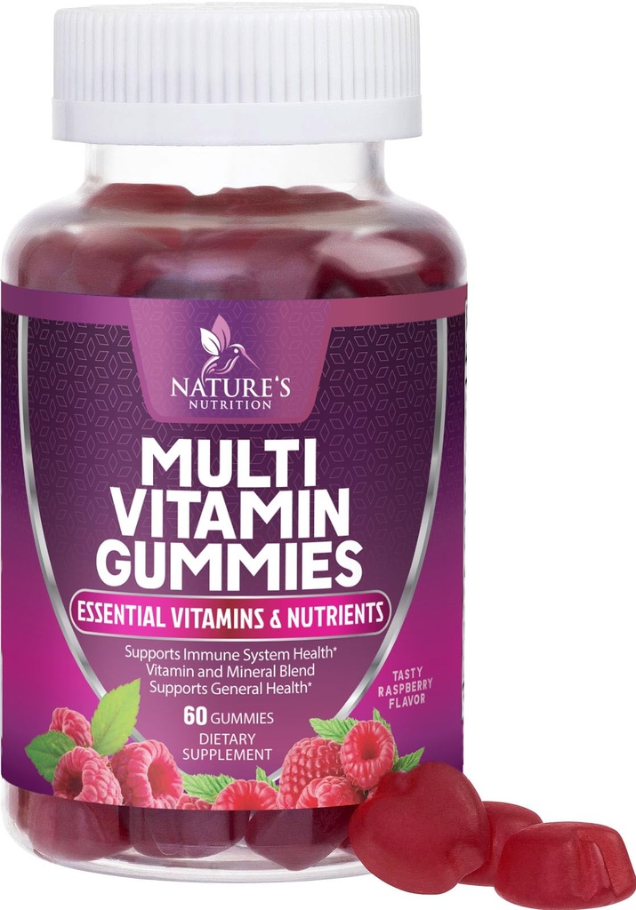 Gume multivitamine pentru adulti cu vitamine A, C, D, B12 - Gummy Multivitamine pentru suport nutritional zilnic cu vitamine si minerale pentru femei si barbati, Natura Multi VIT Vitamine - 60 Gume