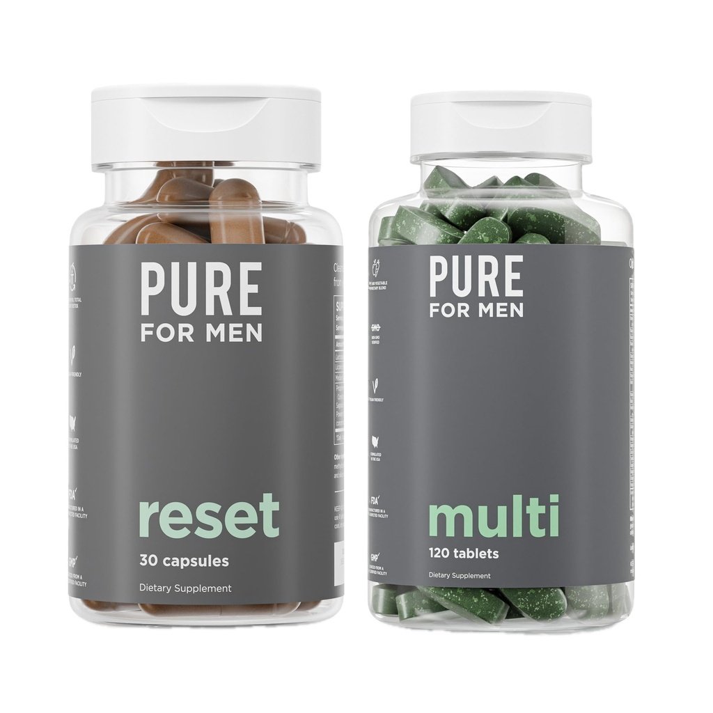 Pure pentru bărbaţi Multivitamine, 120 Capsule & Reset Detox Supliment, 30 Capsule
