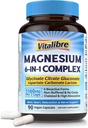 Complex de magneziu Suplimentul 6 în 1, 1160 mg Magneziu Chelated pentru Absorbţie maximă, Ajutor cu somn mai bun, Relaxare & Nervi calm, 90 Capsule Vegane, fără OMG & Gluten gratuit