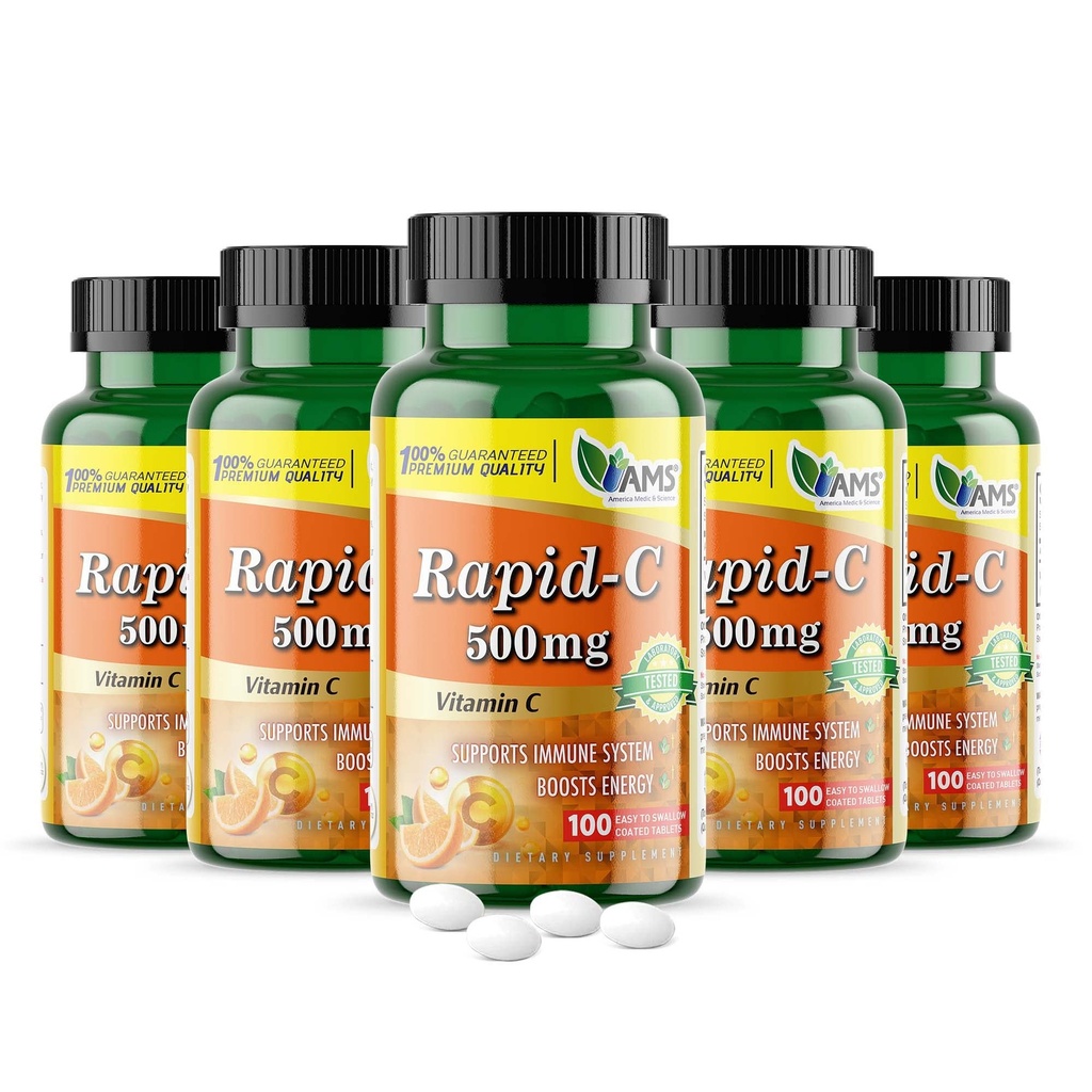 America Medic & Science Rapid-C 500mg Vitamina C Supliment 500 comprimate (5 Pachet de 100 comprimate) Daily Immune System Support, Antioxidant 