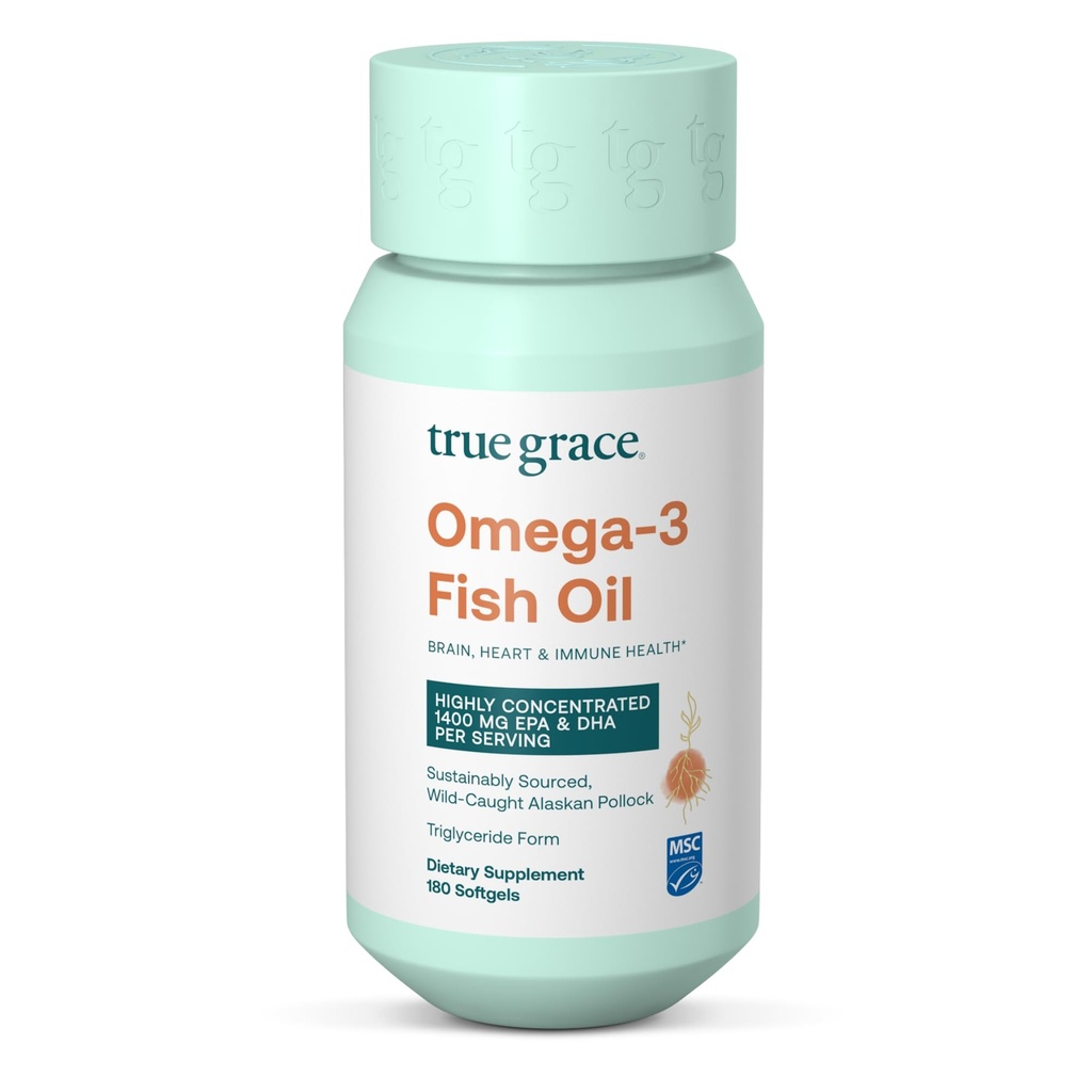 Grace Omega-3 Ulei de pește - 180 Softgels - 1400 mg EPA + DHA - creier, inimă, sănătate comună și imună - Organic, gluten gratuit, soia gratuit