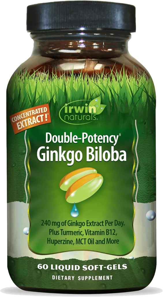Irwin Naturals Dublu-Potență Ginkgo Biloba - 60 Softgels - Îmbunătățește memoria, Focus Mental & Energie