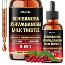 8in1 Schisandra Berry drops with Milk Thistle, Ashwagandha, Rhodiola Rosea, Holy Basil, Artichoke, Dandelion Root & Turmeric Curcumin - 2 Fl Oz pentru 2 luni de aprovizionare