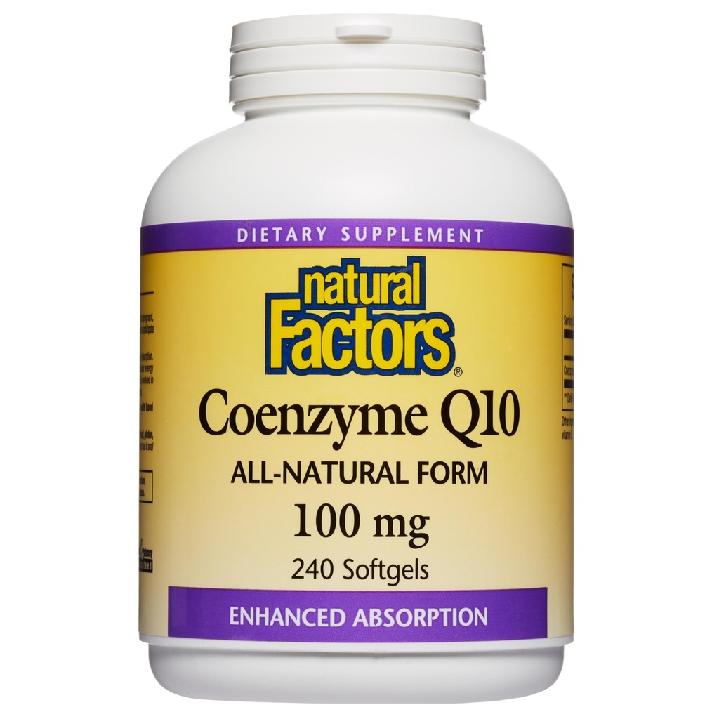 Factori naturali Coenzima Q10 - Suplimentul de suport antioxidant susține producția de energie celulară - o mai bună absorbție ajută funcția cardiacă sănătoasă - 100 mg, 240 Softgels (240 Servings)