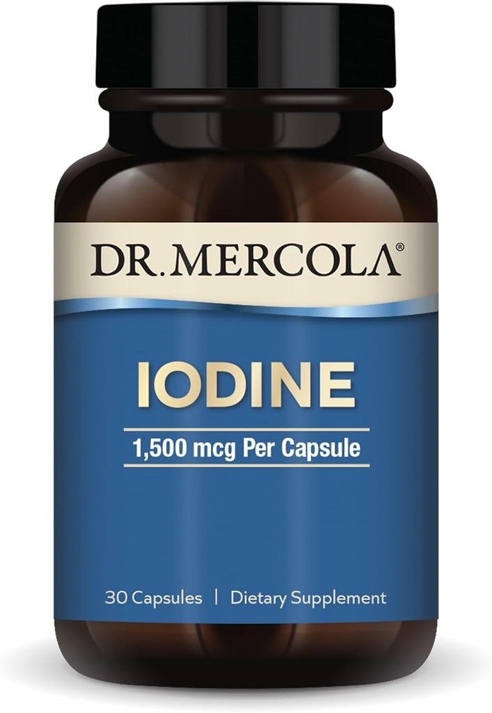 Dr. Mercola Iodine - 1500 mcg Iodidă - Susţine funcţia tiroidiană şi metabolică - Capsulele Licaps - Negomo, Gluten-Free & Soy-Free - 30 capsule (30 Servings)