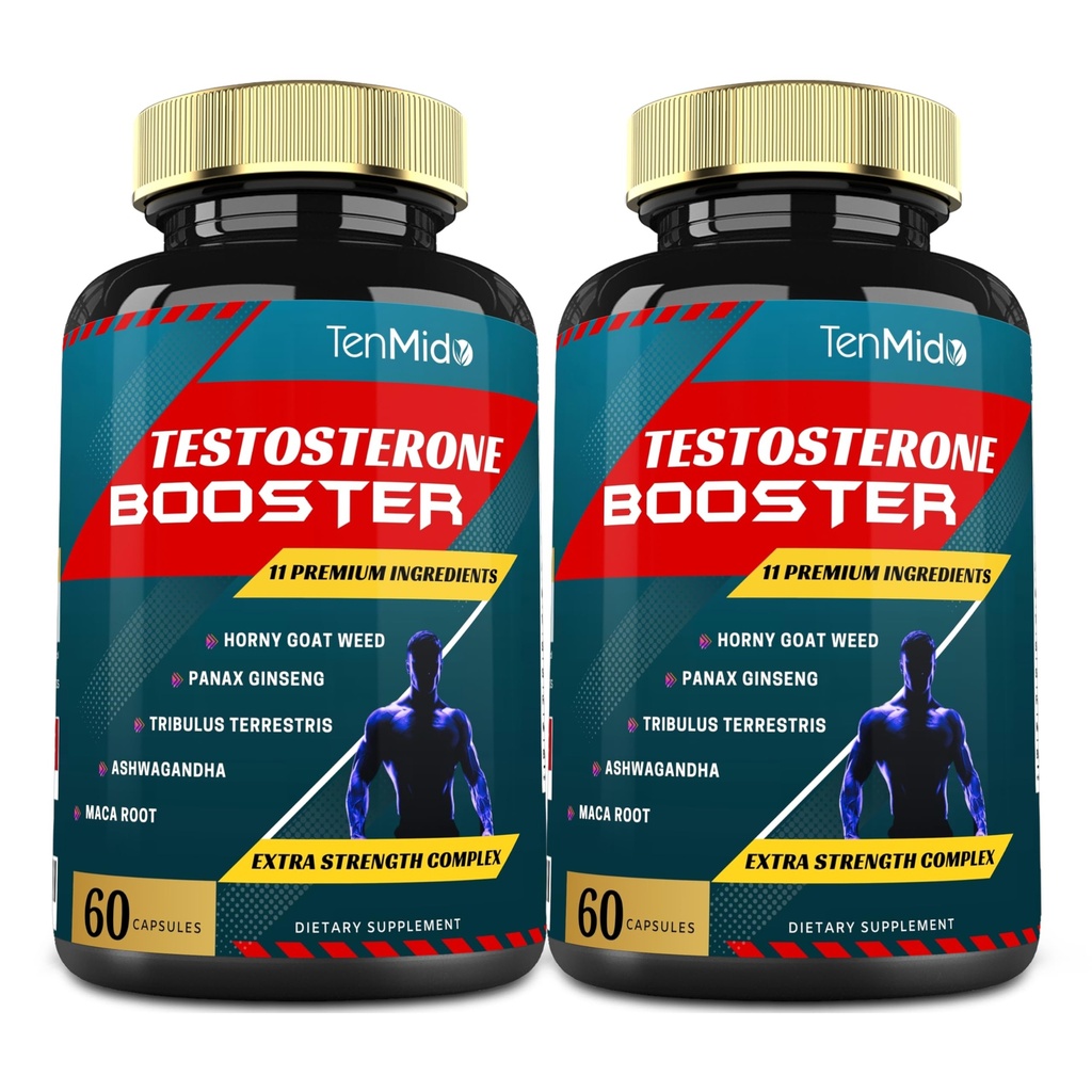 2 Pachete de 60 capsule Suplimente testosteron pentru barbati, echivalent cu 10000 mg - Rezistenta naturala, rezistenta si supliment de forta - cresterea muschilor, cresterea performantei, energie