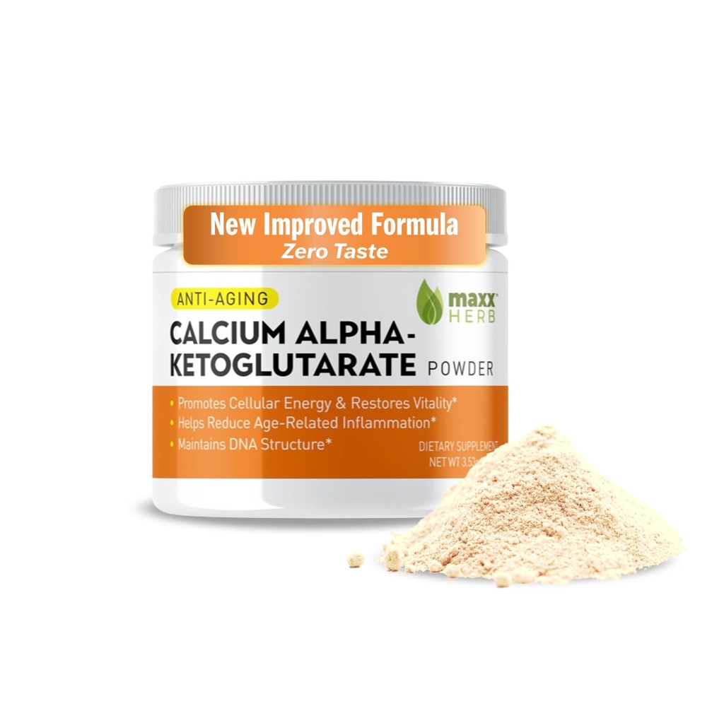 Maxx Herb Calciu AKG, Alpha Calciu Pure - Ketoglutarate Powder (Ca-AKG), pentru energie, Vitality, Mental Focus, Clarity & ADN Structure, Non-GMO & Gluten Free - 100 Gram Jar (67 Servings)