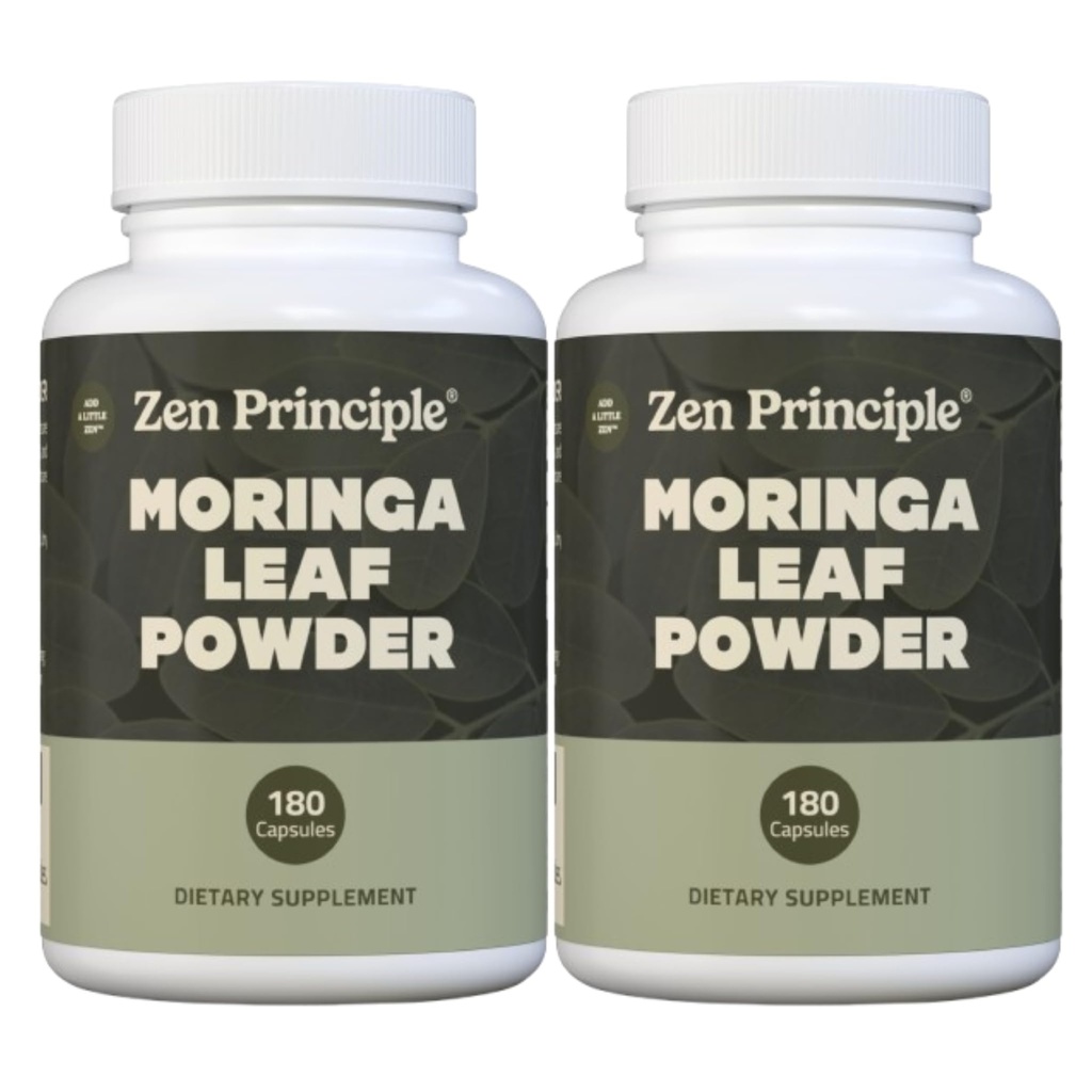 Principiul Zen Moringa Organic Oleifera. Ultra-Premiu. Oferă un impuls de energie naturală și multi-vitamin. Un Superfood crud, Vegan, fără OMG şi gluten gratuit. 360 capsule.