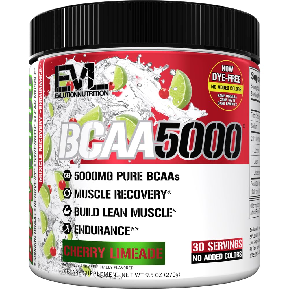 Evlution EVL BCAAs Aminoacids Powder - BCAA Powder Post Workout Recovery Drink and Stim Free Pre Workout Energy - 5g lant ramificat Aminoacids Supplement for Men - Cherry Limeade