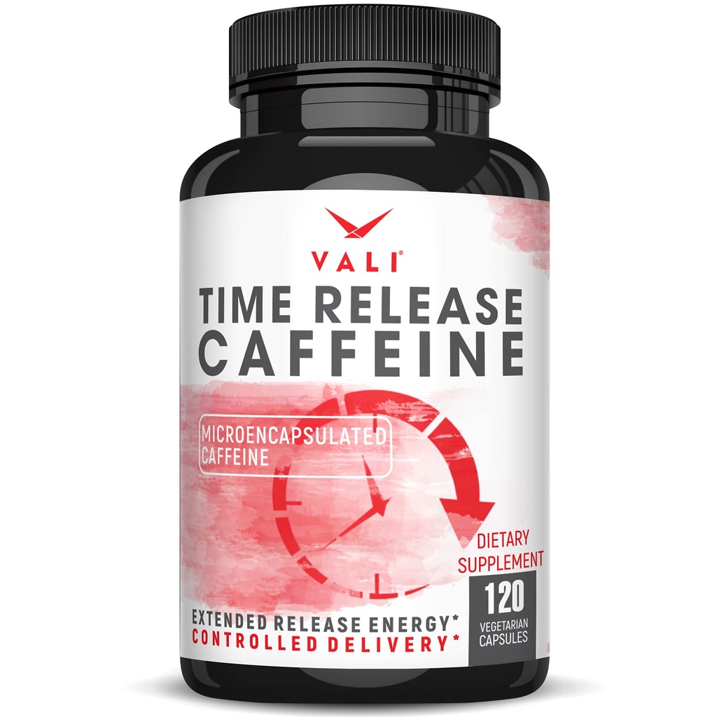 VALI timp de eliberare Caffeine capsule 100mg- Smart lent de eliberare pentru energie extinsă & Focus. Advanced Nootrop Supliment. Brain Booster Performance Active, Alertness & Clarity. 120 Capsule vegetale