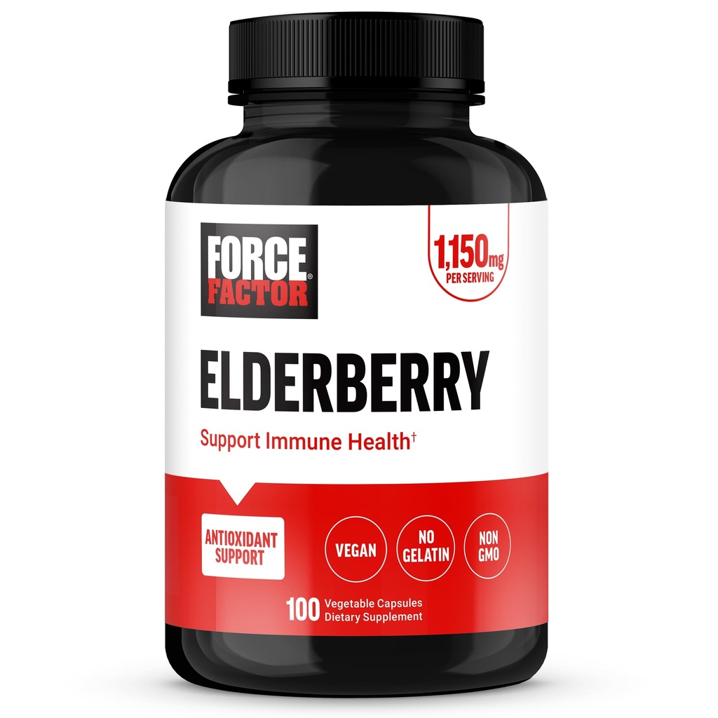 Force FACTOR Elderberry Capsule, Suplimentul de imunitate și antioxidanți pentru bărbați și femei, Zilnic Imunity Boost, Vegan, No Gelatină, Non-GMO, 100 capsule vegetale