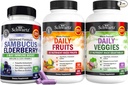 BioSchwartz Daily Fruits and Veggies Supplement for Women and Men (2 Month Supply) Plus Elderberry cu zinc și vitamina C pentru adulți Suport imun (2 lună de aprovizionare)