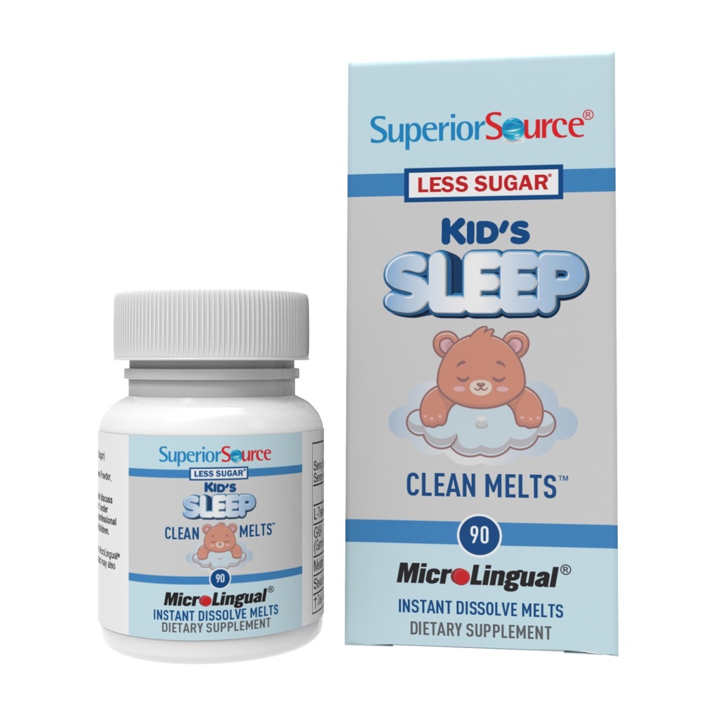 Melts Superior Source Kid Sleep Clean - Suplimentul de somn Premium pentru copii - Conține Melatonina, L-Theanină & GABA - Mai puțin zahăr - non-GMO, Gluten-Free - 90 MicroLingual Dissolve Melts