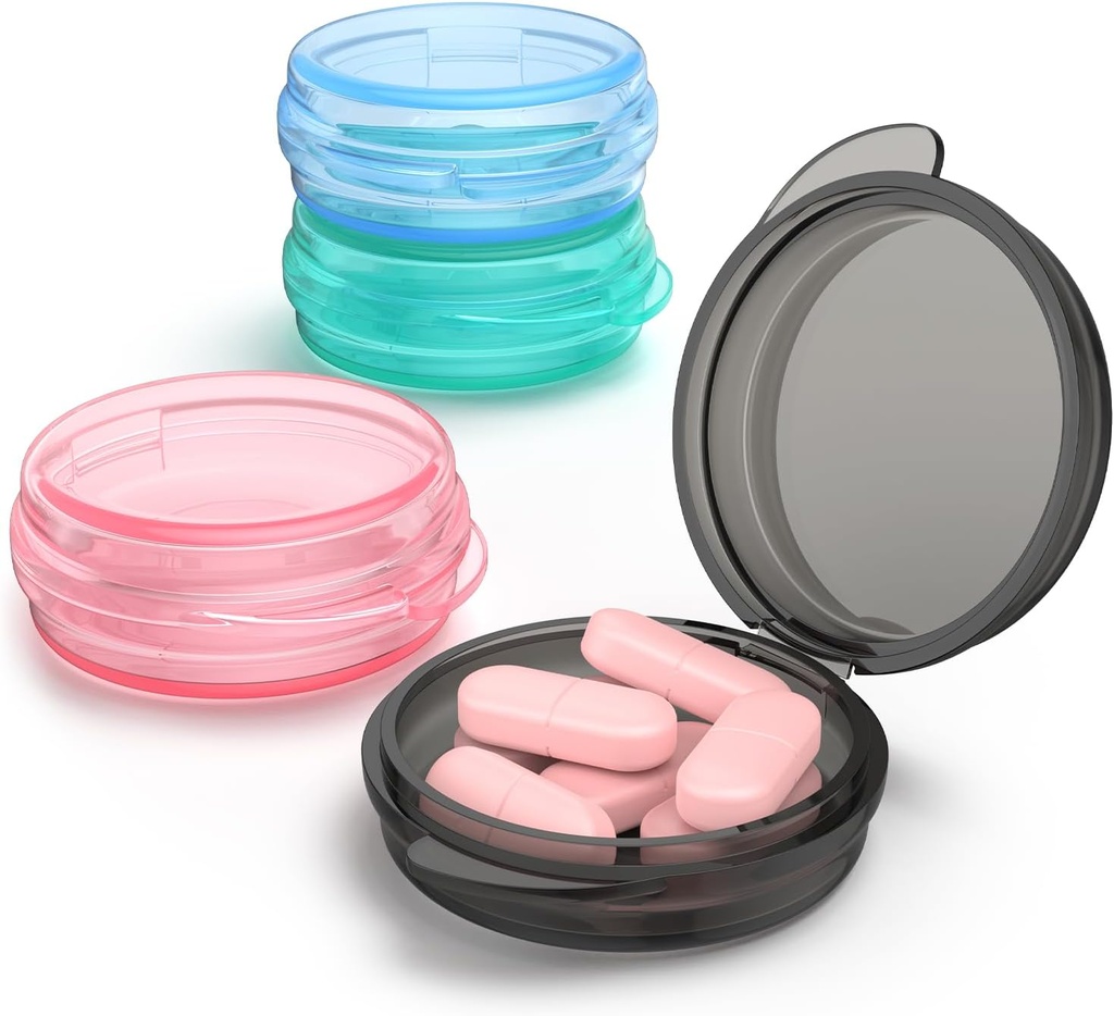 Cutie cu pastile mici, (4 Pack) Caz cu pastile de călătorie Portabil Daily Pill Organizator Mini Medicina depozit container pentru pungi de buzunar Cod de ficat de depozitare cutie cu ulei Earplug Case