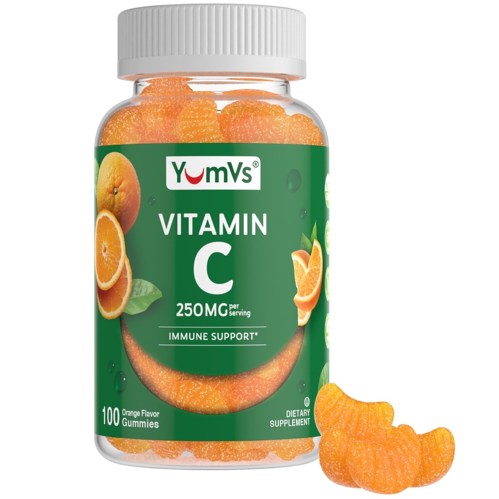 Vitamina C Gumies pentru adulți - 250 mg de Yummy Vitamina C Gummy - VIT C Gume - Suplimentul de sprijin imun -Orange Aroma Kosher, Halal, Gluten gratuit (100 Conte)