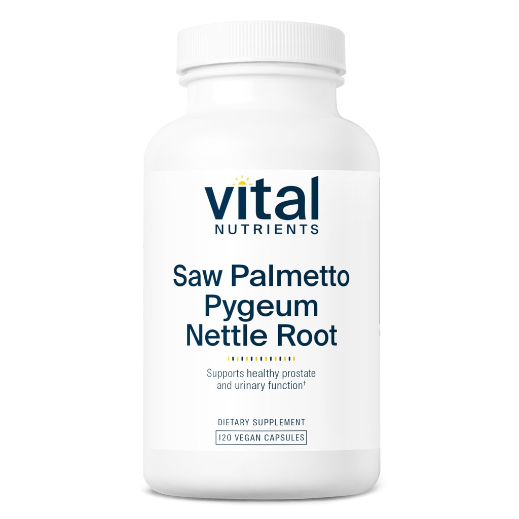 Vital Nutrients Saw Palmetto cu Pygeum & Nettle Root - Vegan Saw Palmetto pentru barbati suporta functia de prostata sanatoasa* - Gluten, lactate, Soy Free - 120 capsule
